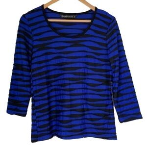 ELLA J Black Label Blue & Black Stripe Top Womens Size Small